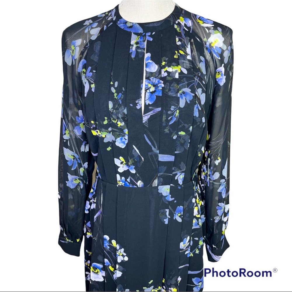 Reiss Navy Floral Midi Dress with Lavender and Green Accents - Picture 6 of 16
